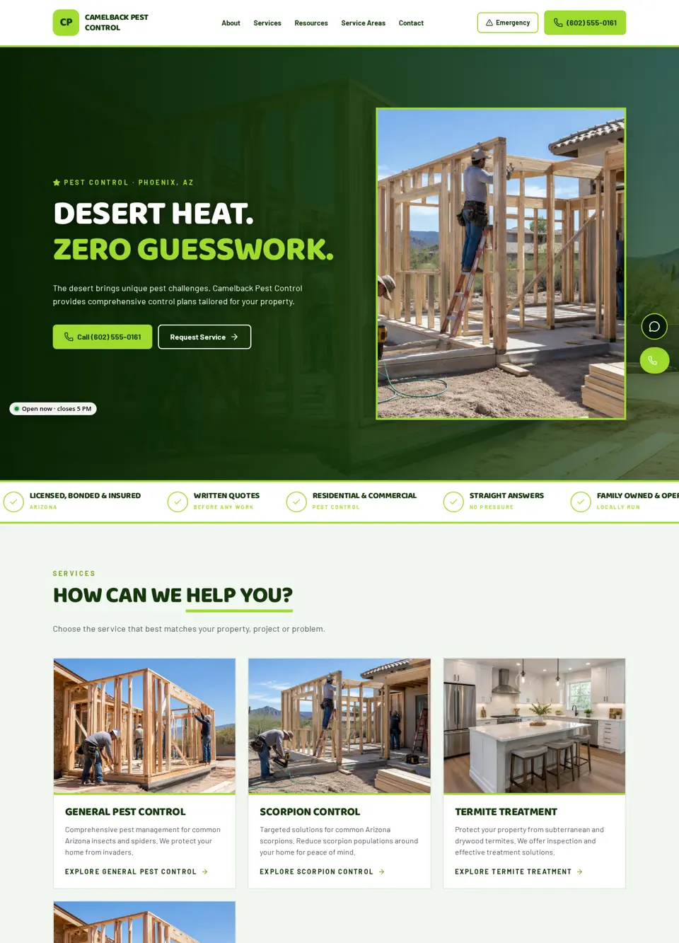 Camelback Pest Control sample website
