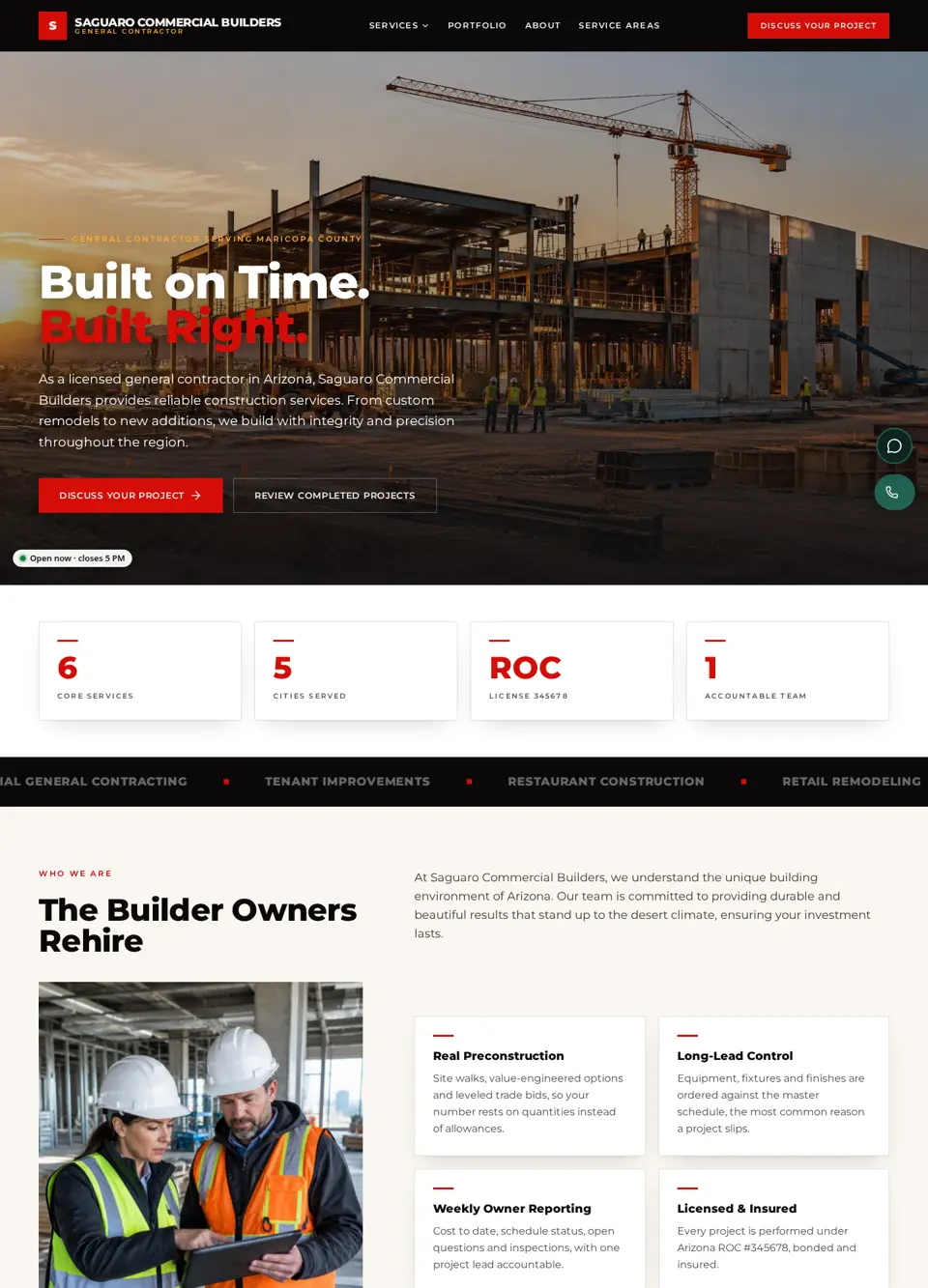 Saguaro Commercial Builders website