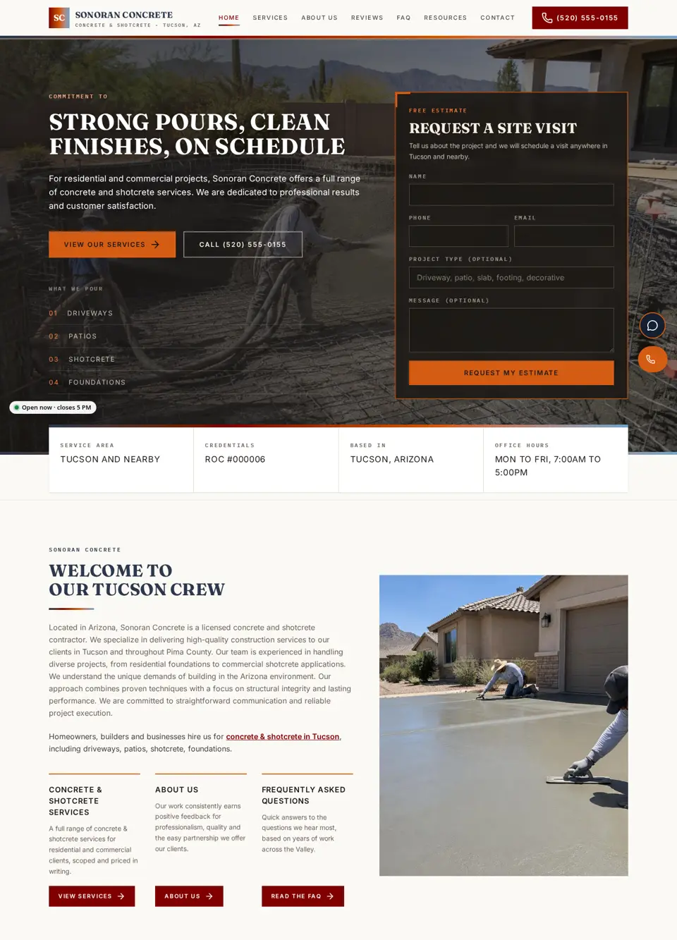 Sonoran Concrete sample website