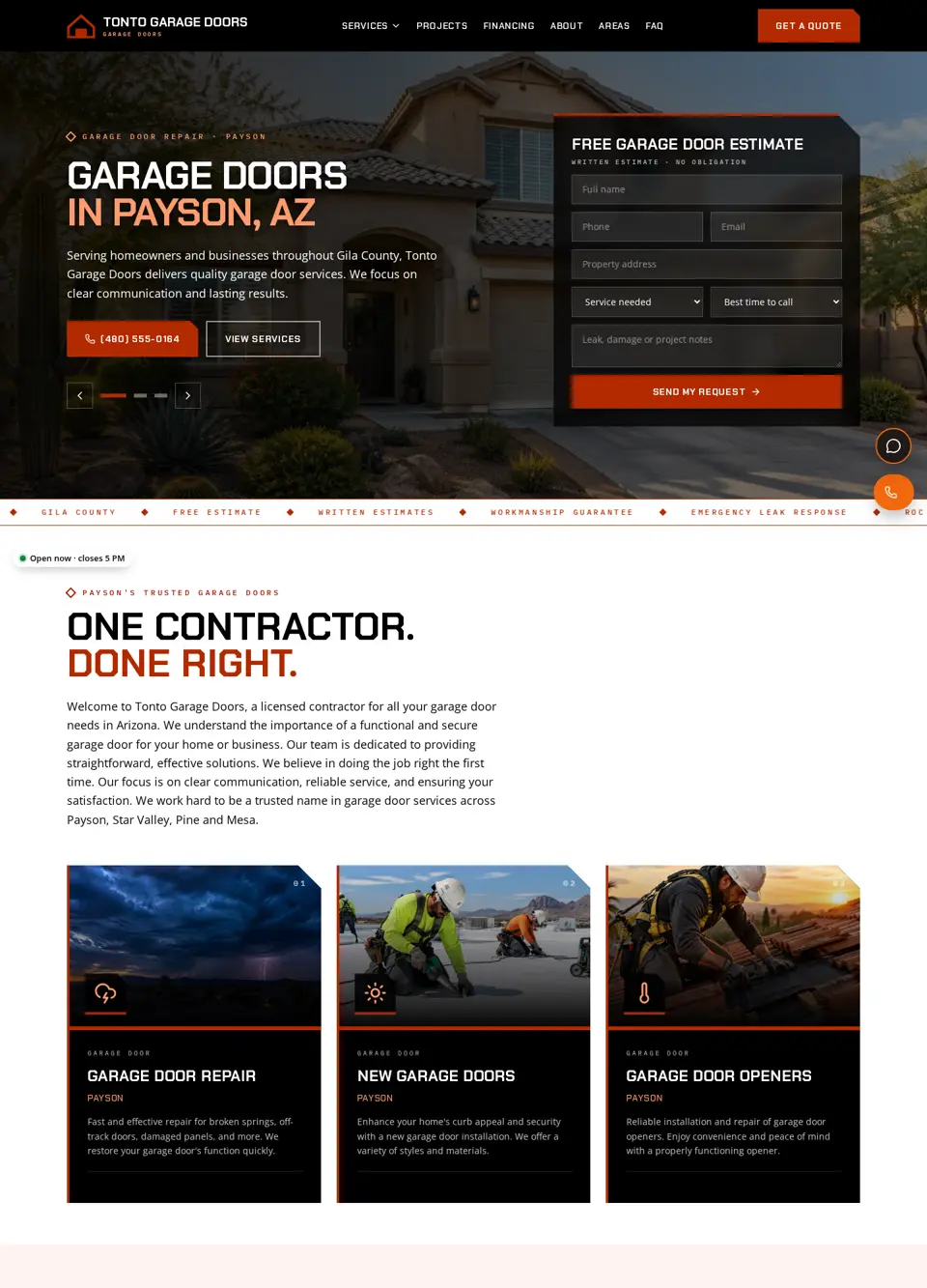 Tonto Garage Doors sample website